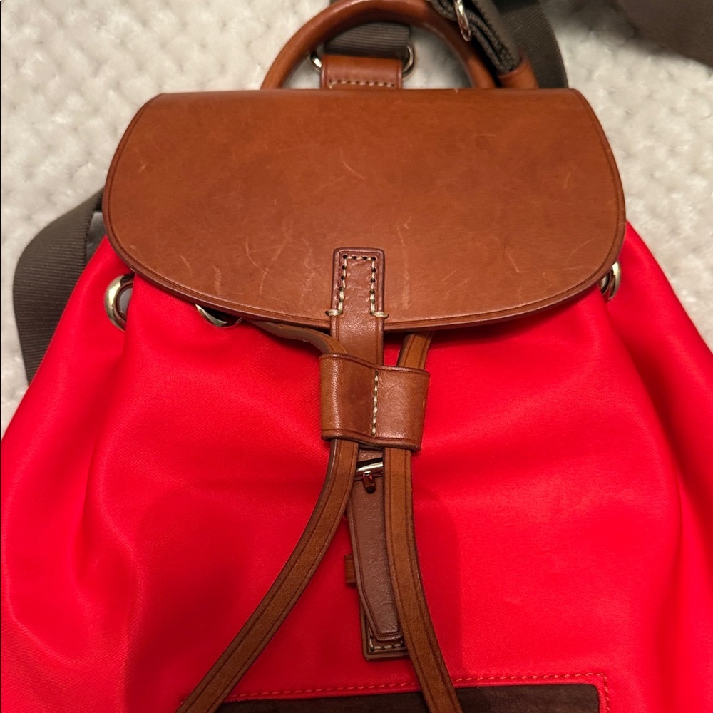 Dooney & Bourke Red Backpack with Brown Accents - Picture 5 of 8